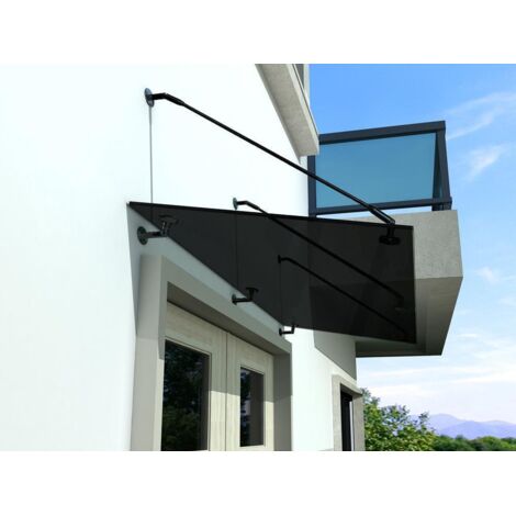 BuyLando - (3STR) Auvent en verre gris 230x900 cm avec support en acier BuyLando - (3STR) Auvent en verre gris 230x900 cm avec support en acier