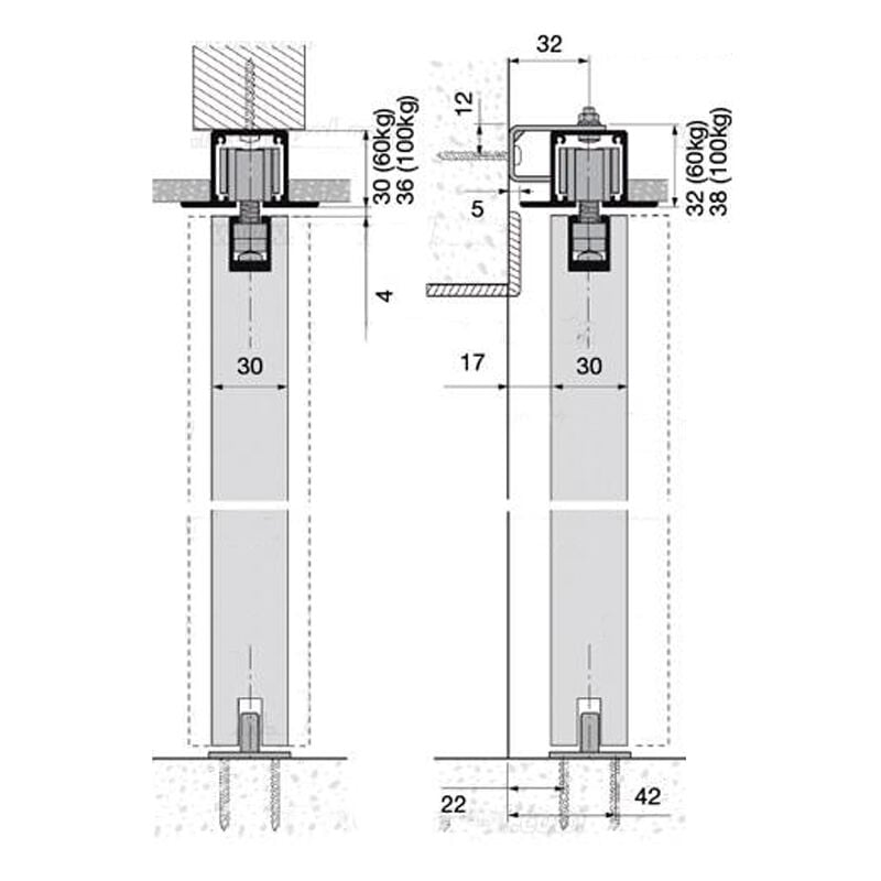 Guía para puerta corredera Klein Lite 60