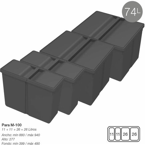 Cubos (9XL) M60 26L+11L Antracita   - 9XL - Cubos de basura de 2, 3 o 4 cubos