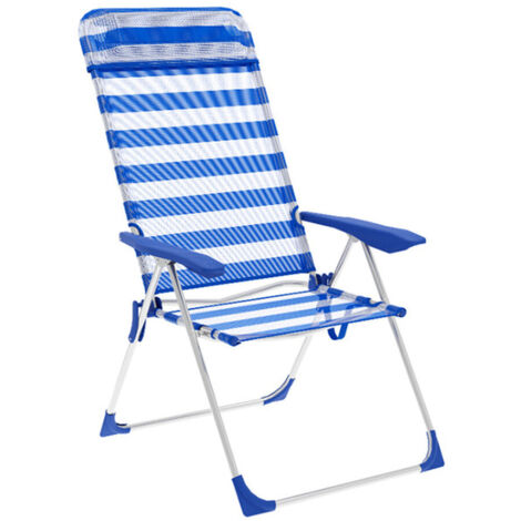 Marbueno Silla Plegable 5 Posiciones Aluminio Rayas Azul y Blanco
