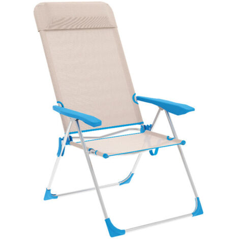 Marbueno Silla Plegable 5 Posiciones Aluminio con Cojin Beige/Azul