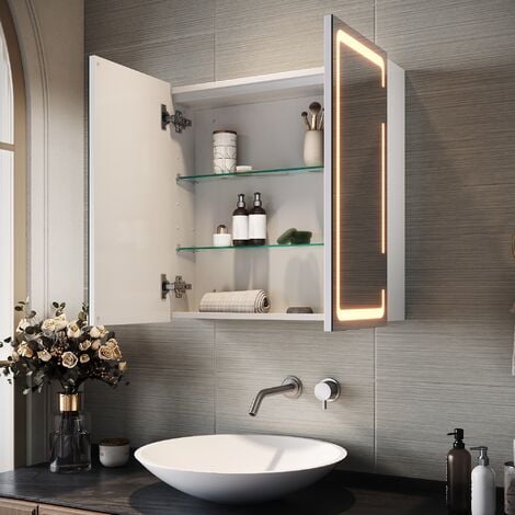 SIRHONA Miroir de salle de bains LED Miroir salle de bain avec prise de  courant Anti