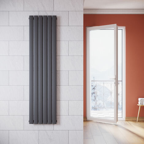 SONNI Radiateur eau chaude en acier Conception murale Vertical Tube plat Radiateur chauffage central 1800x465mm Panneau Unique Anthracite (935W)