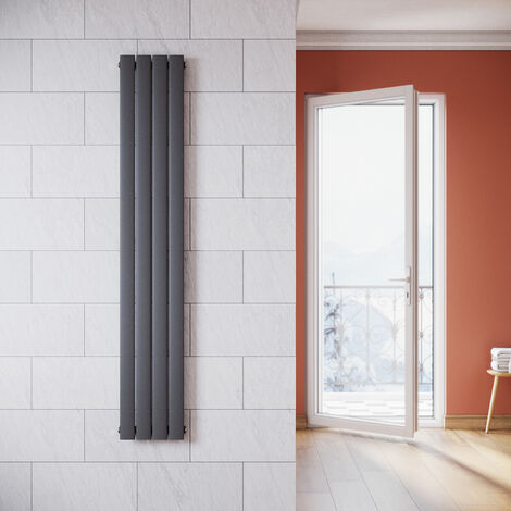 SONNI Radiateur eau chaude en acier Conception murale Vertical Tube plat Radiateur chauffage central 1800x311mm Panneau Unique Anthracite (623W)