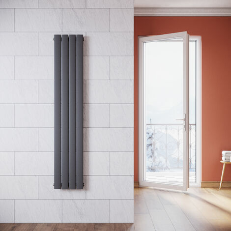 SONNI Radiateur eau chaude en acier Conception murale Vertical Tube plat Radiateur chauffage central 1600x311mm Panneau Unique Anthracite (554W)