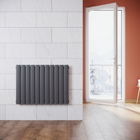 SONNI Radiateur eau chaude en acier Conception murale Vertical Tube plat Radiateur chauffage central 630x850mm Panneau Unique Anthracite (642W) Horizontal