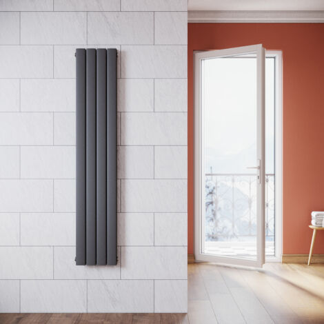 SONNI Radiateur eau chaude en acier Conception murale Vertical Tube plat Radiateur chauffage central 1600x311mm Panneau Double Anthracite (827W)