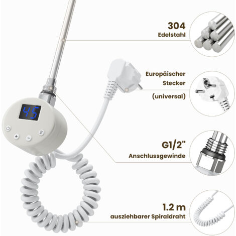 SONNI Résistance pour Radiateur, 600W Blanc Élément Chauffant pour Sèche-serviette de Salle de Bain avec Contrôleur de Température et Fonction de Synchronisation (1/5)