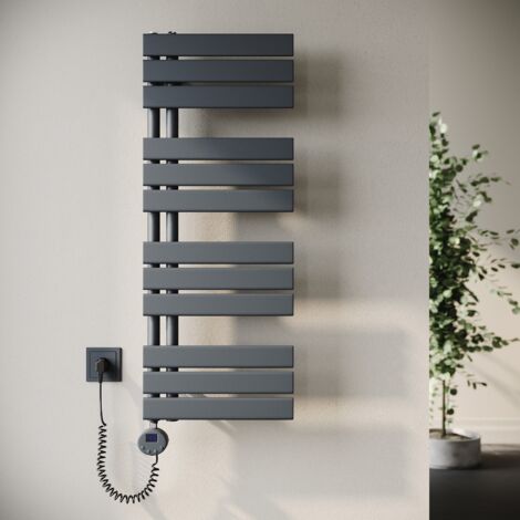 SONNI Radiateur sèche-serviettes électrique avec thermoplongeur Radiateur de salle de bain électrique avec réglage de la température et minuterie Anthracite 1038x400mm (1/5)