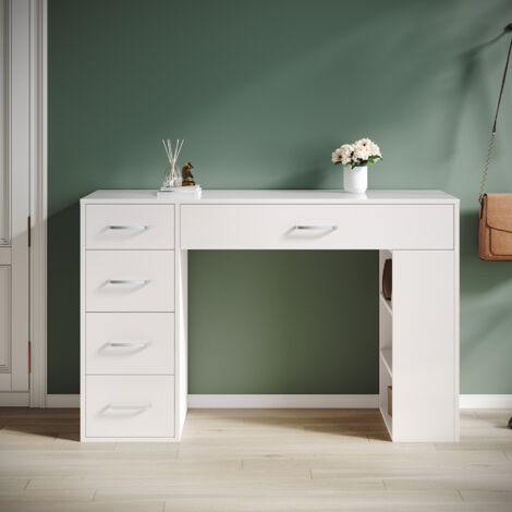 SIRHONA Coiffeuse et Bureau en un Coiffeuse en Plateau UV Blanc avec Plusieurs Espaces de Rangement 120×40×75 cm