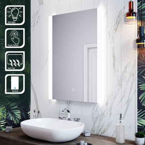 Miroir LED Mural Étanche 60x80 cm - Blanc - Pour Salle de Bain