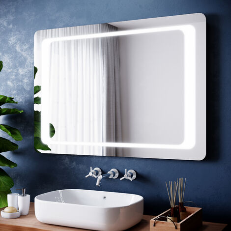 OCEAN Miroir lumineux avec éclairage intégré, Miroir de salle de bain Rond  avec avec 2 interrupteurs, lumière réglable Φ60cm