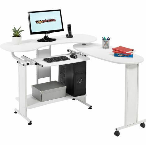 Compact Folding Computer And Writing, White Corner Computer Desk With Keyboard Tray