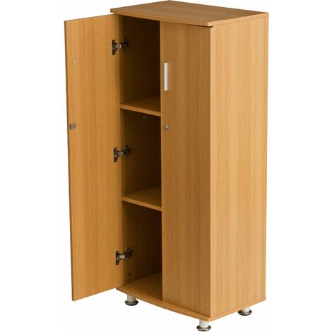 Tall Cupboard with 3 shelves Storage Filing Cabinet Matching Range of Home Office in Oak Effect - Piranha Furniture Bonito - Oak