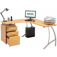 Large Corner Computer Desk with 3 Drawers and A4 Filing Matching Range Home Office Beech - Piranha Furniture Regal - Beech