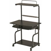 Compact Computer Workstation with Desk, Shelves and Retractable Keyboard Tray for a Home Office - Piranha Furniture Neon - Graphite Black