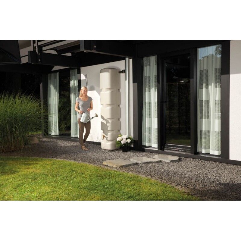 Serbatoio Acqua Piovana Prosperplast Maurano 300 Litri – Effetto Pietra Antracite, Resistente UV, Coperchio Sicuro Bambini