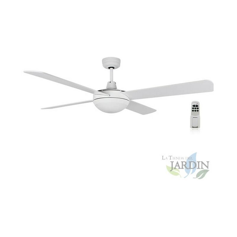 Ventilatore da soffitto Orbegozo con luce e telecomando, 4 pale, bianco.