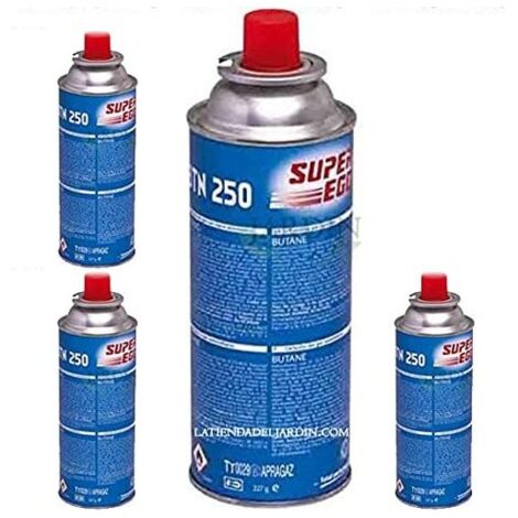 Set di 4 Cartucce di gas butano SuperEgo da 220 g per fornelli, cartuccia di gas da campeggio 250, bombole