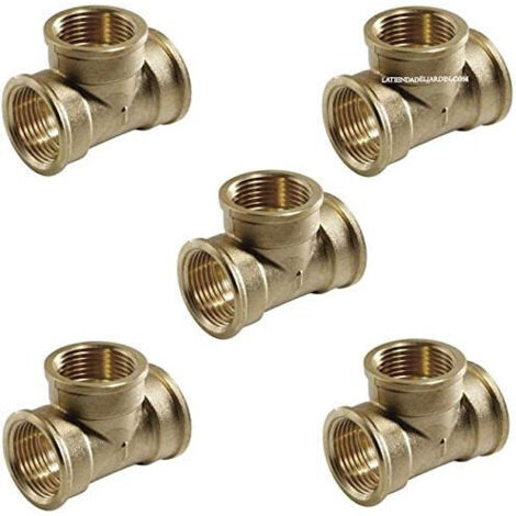 Set di 5 Raccordo a T filettato femmina in ottone 1''  Accessorio in ottone Aenor  Unione per Tubi Irrigazione