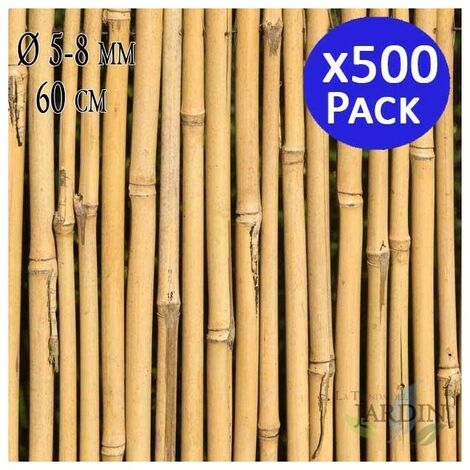 TUTORI IN BAMBÙ da 60 cm, diametro 5-8 mm (Pack 500). Tutori per piante. Canne  di bambù per uso agricolo per sostenere alberi