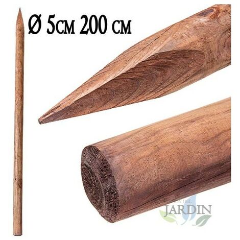 Pali tutori di legno da 200 cm, diametro 5 cm, palo di legno rotondo con  punta, palizzata, Punto di fissaggio.