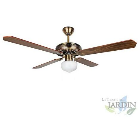 Ventilatore da soffitto con luce e telecomando, 4 pale, bronzo.