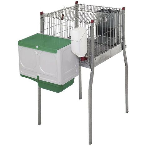 Gabbia per conigli in filo zincato rinforzato con tramoggia a tre fori e nido, 55x108x101 cm