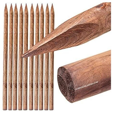 Pali tutori di legno da 200 cm, diametro 4 cm (Pack 20), palo di legno  rotondo con punta, palizzata, Punto di fissaggio.