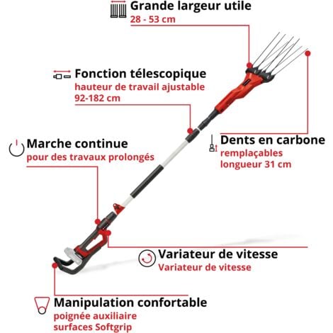 Einhell Secoueur de fruits sans fil GE-FS 18/53 Li-Solo Power X-Change (18V, Hauteur de travail avec fonction télescopique, Dents légères et robustes) Livré sans Batterie ni Chargeur