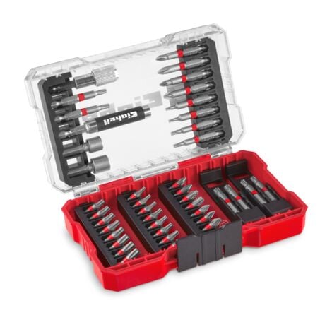 Einhell Set M-CASE Coffret de 42 embouts de vissage (embouts S2 de 25 mm, embouts S2 de 50 mm, support magnétique, clé à douille, support d'embouts à changement rapide)