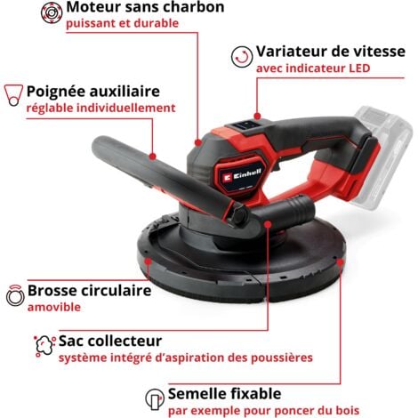 Einhell Professional Ponceuse murale sans fil TP-DWS 18/225 Li BL Solo (18V, moteur PurePOWER brushless,Diamètre de ponçage 225 mm ) Livré sans Batterie ni Chargeur