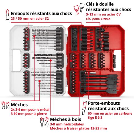 Einhell Set X-CASE Coffret de 95 embouts et de forets (embouts, divers forets, porte-embouts, clés à douille, fraises à chanfreiner, butées de perçage, clés à ergots)