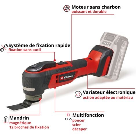 Einhell Professional Outil multifonction sans fil TP-MG 18 Li BL-Solo Power X-Change (18 V, 3 fonctions, mandrin magnétique, accessoires inclus) Livré sans batterie ni chargeur