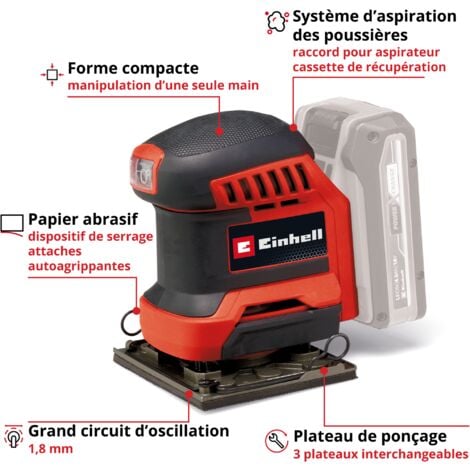Einhell Ponceuse vibrante sans fil avec 3 plateaux interchangeables TE-OS 18/113 3X Li-Solo Power X-Change (18 V, circuit doscillation de 1,8 mm) Livré sans Batterie ni Chargeur