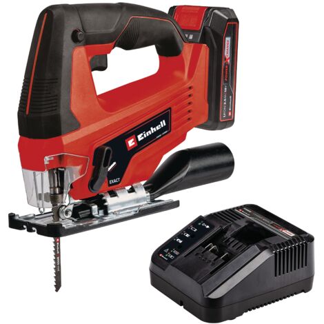 Einhell Scie sauteuse sans fil TC-JS 18/70 Li Kit Power X-Change (18 V, profondeur de coupe 70 mm, adaptateur pour aspirateur) Livré avec Batterie 2,5 Ah et Chargeur