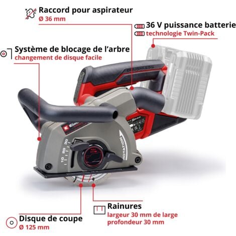 Einhell Professional Rainureuse sans fil TP-MA 36/30 Li BL - Solo Power X-Change (36V, Moteur brushless, livré avec 2 disques de coupe diamantés) Livré sans Batterie ni Chargeur