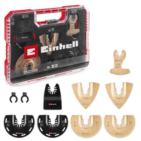 Einhell Set de 10 Accessoires universels pour outils multifonctions pour le carrelage (lame de scie plongeante, lame de scie semi-circulaire, plaque de support Delta , grattoir flexible)