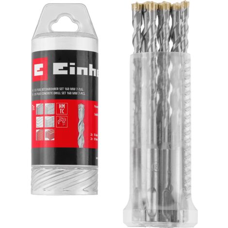 Einhell Set de 7 forets SDS Plus 160 mm (acier à outils 40Cr, plaquette en métal dur à quatre tranchants, pointe de centrage)