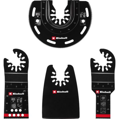 Einhell Set de 4 Accessoires universels pour outils multifonctions (lame de scie plongeante BIM, lame de scie semi-circulaire BIM, lame de scie plongeante CrV, grattoir flexible)