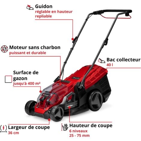 Einhell Tondeuse à gazon sans fil GE-CM 36/36 Li Power X-Change (36V,  largeur de coupe 36cm, Bac 40L) Livré avec 2 Batteries 4,0Ah et 2 Chargeurs