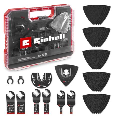 Einhell Set de 35 Accessoires universels pour outils multifonctions pour le métal (lame de scie plongeante, lame de scie semi-circulaire, plaque de support Delta , grattoir flexible)