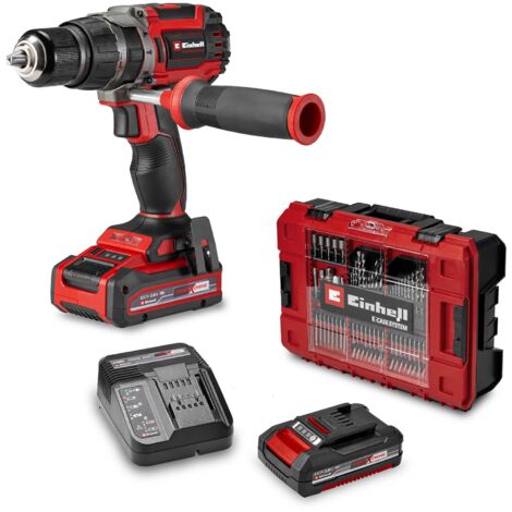 Einhell Professional Perceuse Visseuse à percussion sans fil TP-CD 18/70 Li-i BL (2+3Ah) + 70 Accessoires Power X-Change (18V, mandrin 13 mm, 70Nm) Livré avec Batterie 2,0Ah et 3,0Ah et Chargeur
