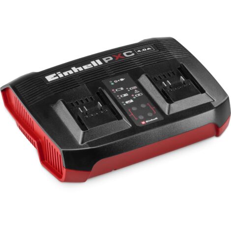 Einhell Chargeur Double Power X-Twincharger 4A Power X-Change (18V, Charge simultanée de 2 Batteries 18 V, système de Gestion de Charge, Mode Refresh)