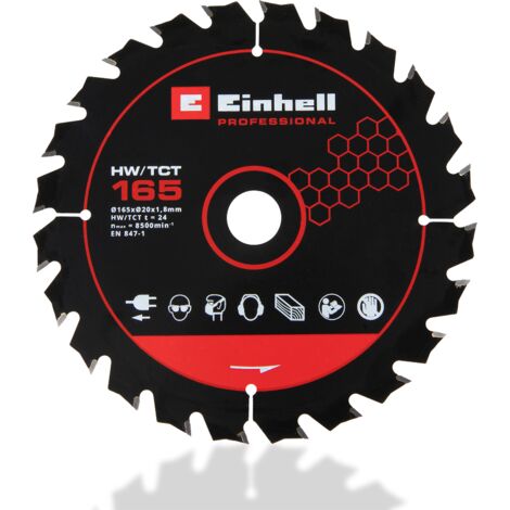 Einhell Lame de scie circulaire 165x20mm (alésage 20 mm, 24 dents à biseaux alternés, largeur de coupe 1,8 mm)