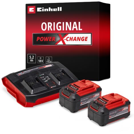 Einhell Starter Kit 2 x 5,2 Ah + Double Chargeur PXC (Lithium-Ion, 18V, 1 chargeur + 2 batteries 5,2 Ah, pour tous les appareils Einhell PXC)