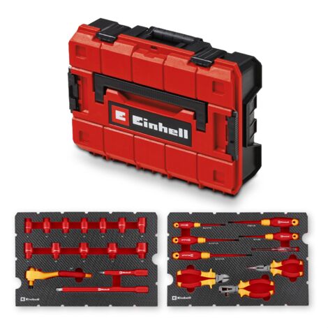 Einhell Set Mallette Outils Électricien E-Case 24 pcs (Certifié IEC 60900, Pinces, Tournevis, Cliquet, Douilles, Rallonges, Système E-Case)