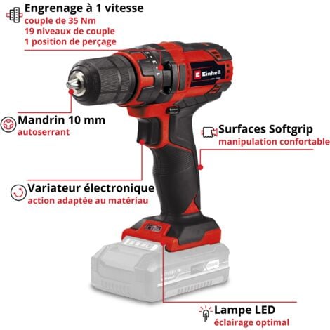Einhell Perceuse Visseuse sans fil TC-CD 18/35 Li - Solo Power X-Change (Li-ion, 18V, Couple 35, éclairage LED) Livré sans batterie ni chargeur