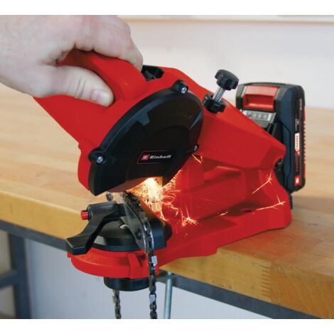 Einhell Affûteuse de chaîne de tronçonneuse sans fil GE-CS 18 Li - Solo Power X-Change (18V, Dispositif de serrage, Livrée avec 1 meule abrasive) Livré sans Batterie ni Chargeur