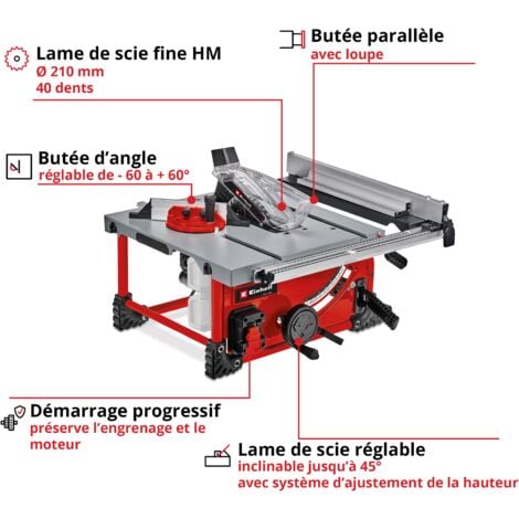 Einhell Scie circulaire sur table sans fil TE-TS 36/210 Li-Solo Power  X-Change (lithium-ion, table en aluminium, extension de table, butée  d'angle